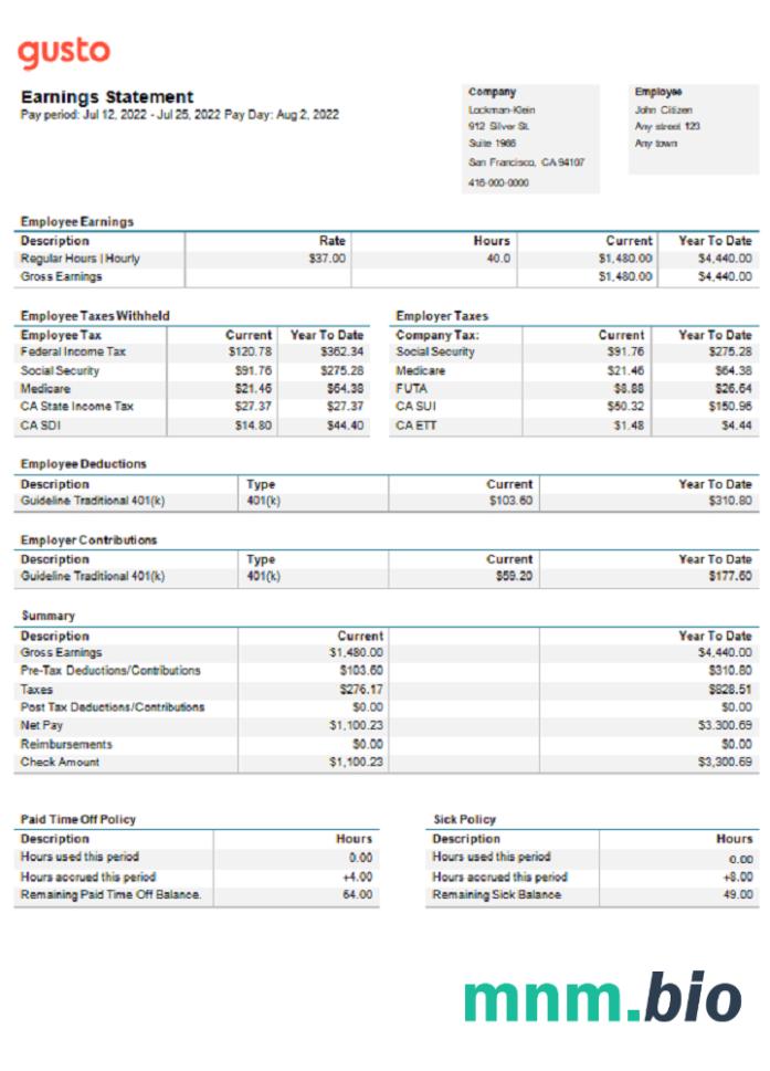 Usa California business providing company earnings statement